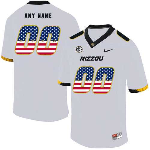 Mens Missouri Tigers Customized White USA Flag Nike College Football Jersey->customized ncaa jersey->Custom Jersey